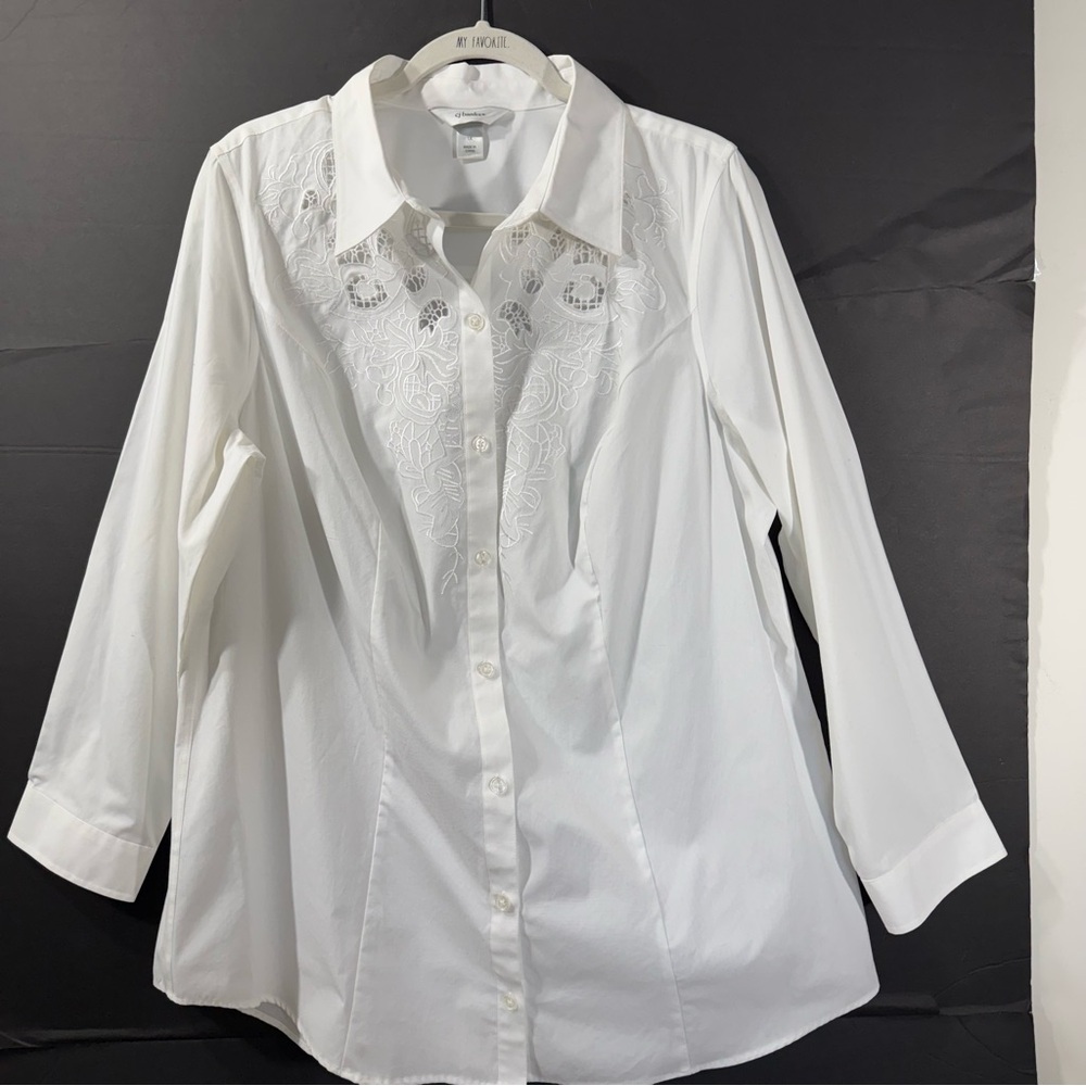 CJ Banks White Button front Shirt Tunic with Lace Yoke Size 1X